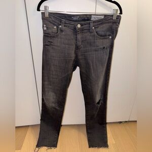 AG Adriano Goldschmied Charcoal Distressed Ankle Jeans